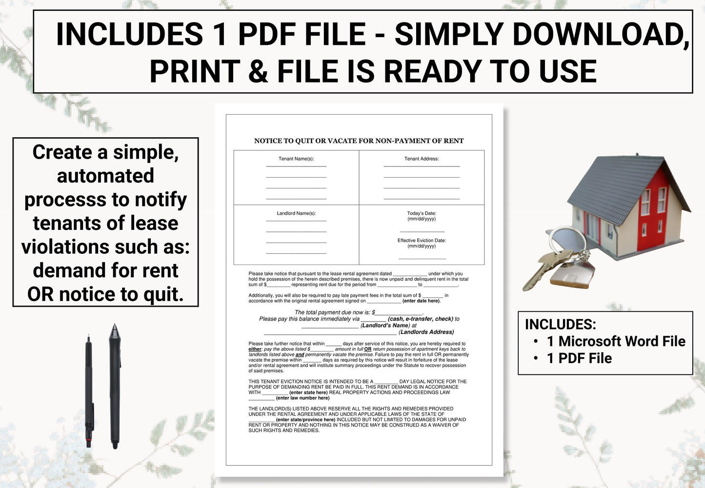 Eviction Notice / Demand for Late Rent Template | Create an Automated Process to Notify Tenants of Lease Violations / Delinquent Payments