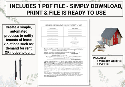 Eviction Notice / Demand for Late Rent Template | Create an Automated Process to Notify Tenants of Lease Violations / Delinquent Payments