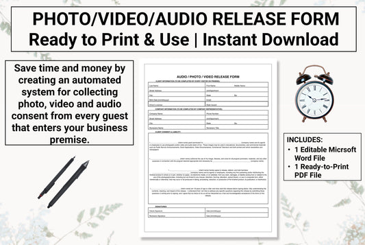 Audio, Video & Photography Release Form | Obtain Legal Authorization To Use Guest Footage In Film / Social Media / Influencer / Ad Campaign