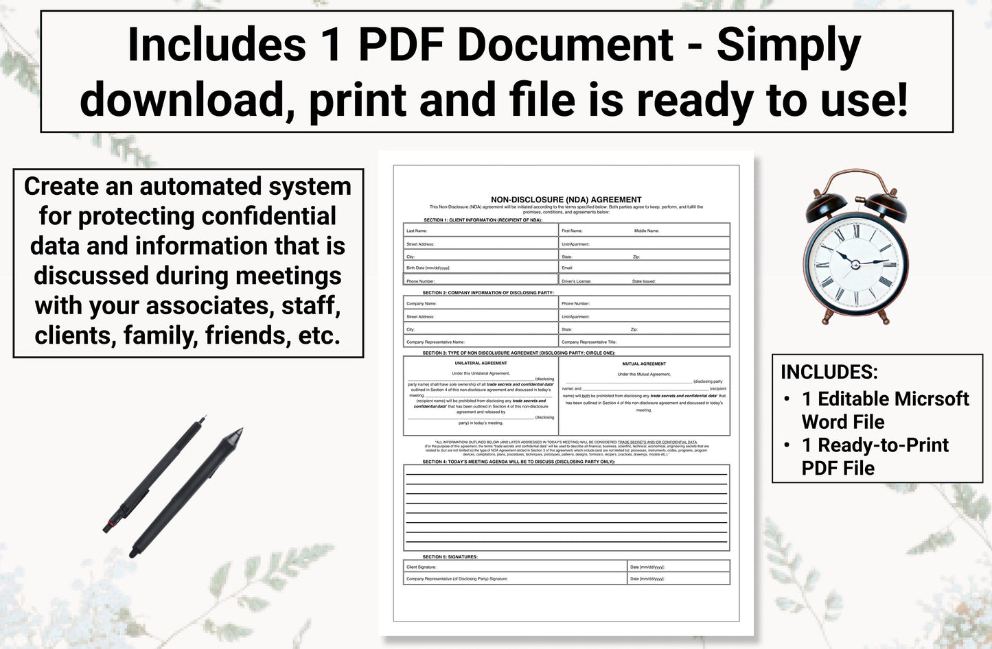 NDA | Non-Disclosure Agreement | Protect Confidential / Private Information Discussed During  Meetings With Employees, Friends, Family Etc.