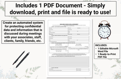 NDA | Non-Disclosure Agreement | Protect Confidential / Private Information Discussed During  Meetings With Employees, Friends, Family Etc.