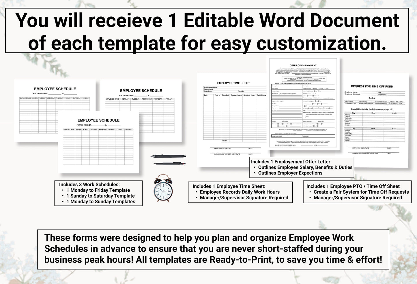 New Hire / Employee Onboarding Bundle! | 6 Re-Usable Templates That Cover Offers of Employment, Employee Scheduling and Time Off Requests