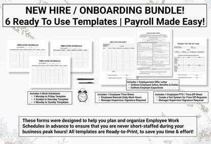 New Hire / Employee Onboarding Bundle! | 6 Re-Usable Templates That Cover Offers of Employment, Employee Scheduling and Time Off Requests