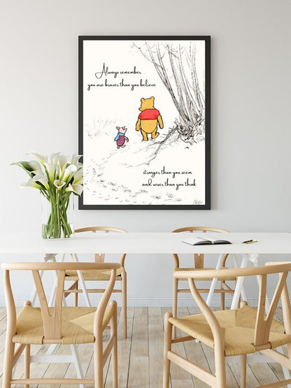 Always Remember You Are Braver Than You Believe Stronger Than You Seem And Wiser Than You Think | Winnie the Pooh and Piglet Walking Together In Unite & Friendship | Digital Art | Instant Download