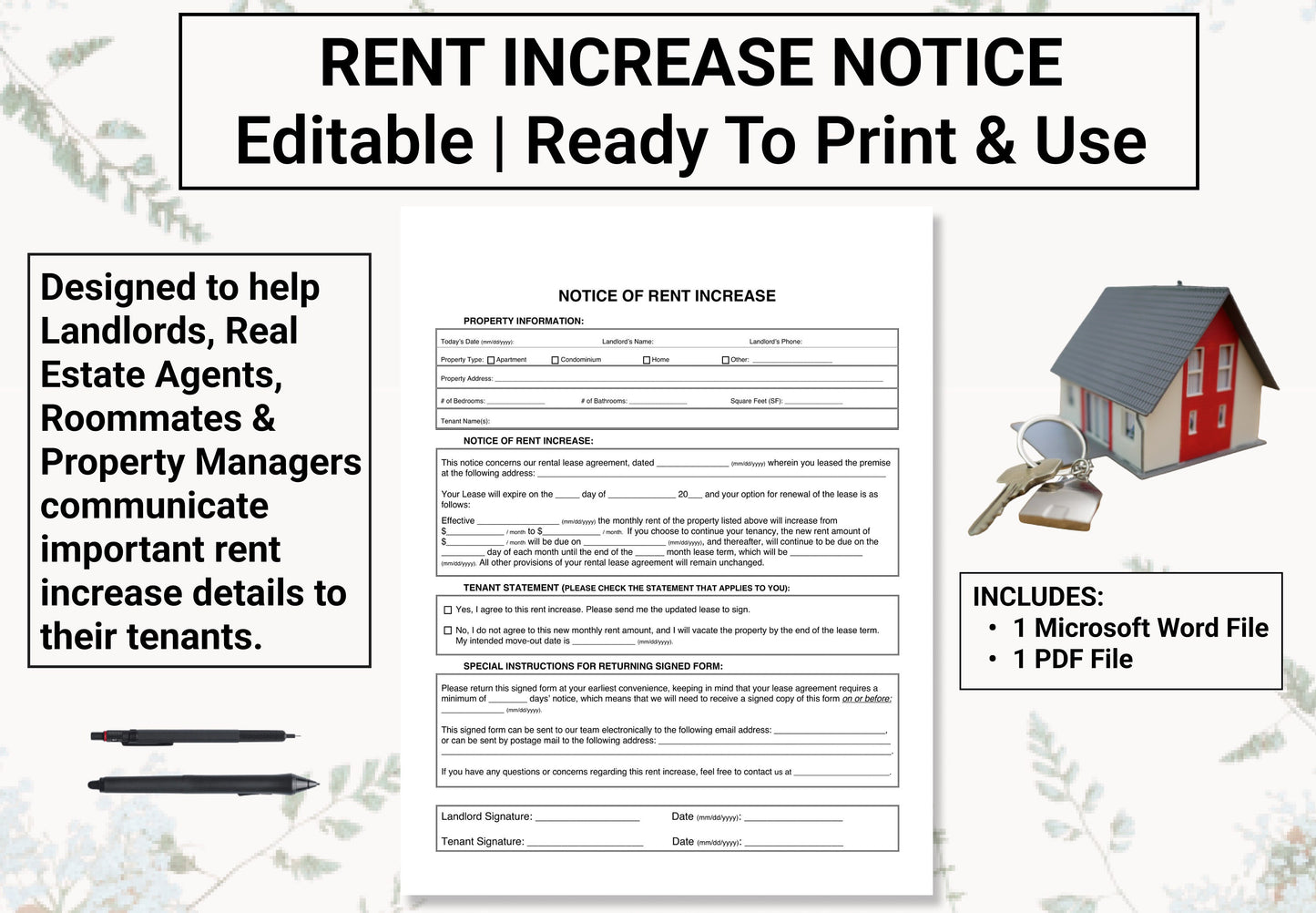 Rent Increase Notice | Give Tenants Enough Time To Budget For A Higher Monthly Rent Increase Or Vacate The Premise With This Friendly Notice