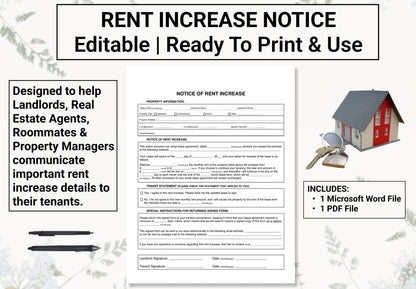 Rent Increase Notice | Give Tenants Enough Time To Budget For A Higher Monthly Rent Increase Or Vacate The Premise With This Friendly Notice