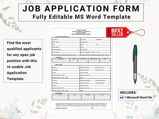 Job Application Form | Save Time & Money by Automating New Hire Procedures With This Clean, Simple Editable Employment Application Template