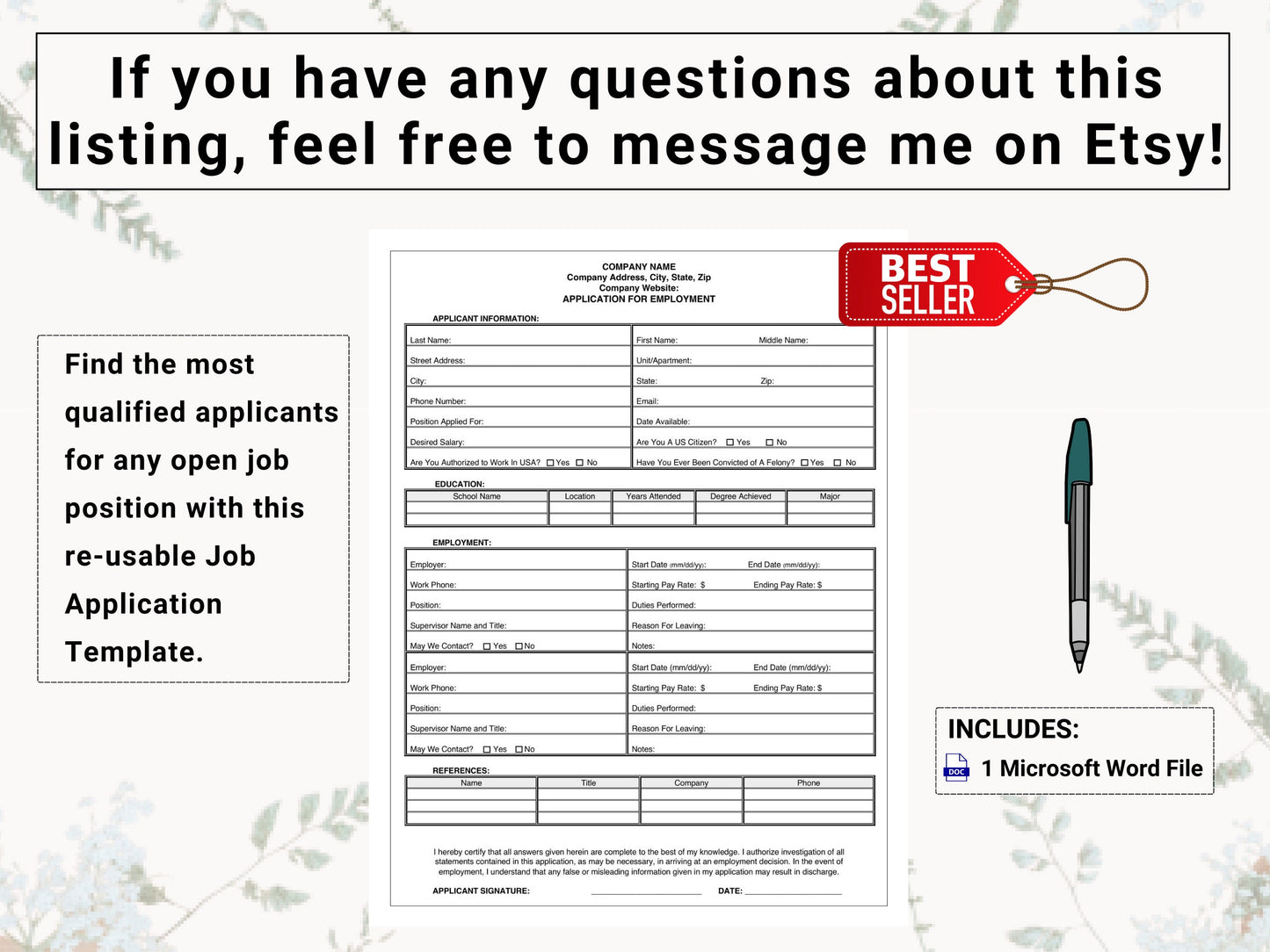 Job Application Form | Save Time & Money by Automating New Hire Procedures With This Clean, Simple Editable Employment Application Template