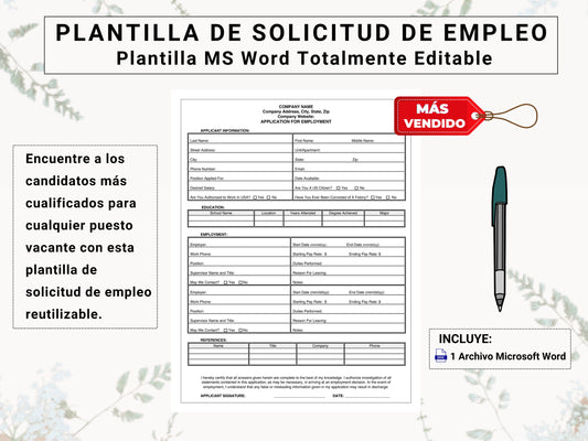 Formulario De Solicitud De Empleo En Español | Employment / Job Application Form in Spanish | Simplify The Process of Hiring New Employees!