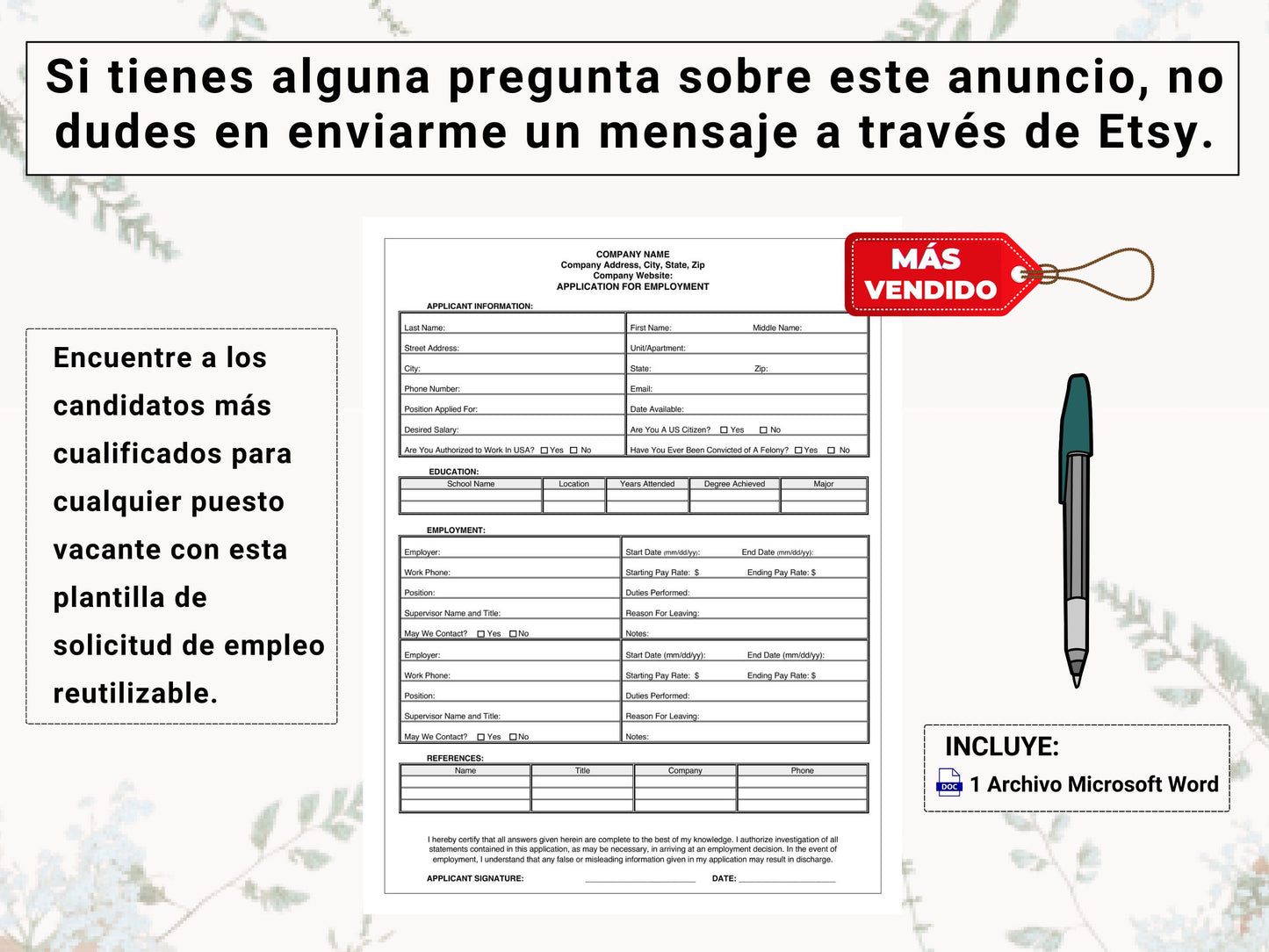 Formulario De Solicitud De Empleo En Español | Employment / Job Application Form in Spanish | Simplify The Process of Hiring New Employees!