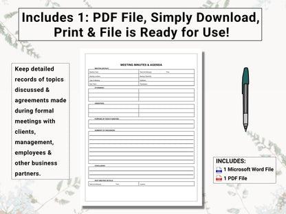 Meeting Minutes / Meeting Agenda Template | Promote Productive Dialogue With Clients, Management & Employees With This Re-usable Template