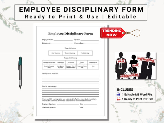 Employee Write Up Form | Enforce and Automate Company Policy, Rules, and Expectations with this Employee Disciplinary Template