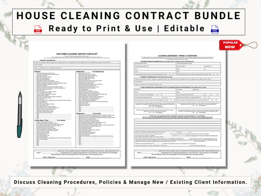 Home Cleaning Business Bundle | Includes A Cleaning Contract & Checklist | Create Automated Procedures For Scheduling Cleaning Appointments