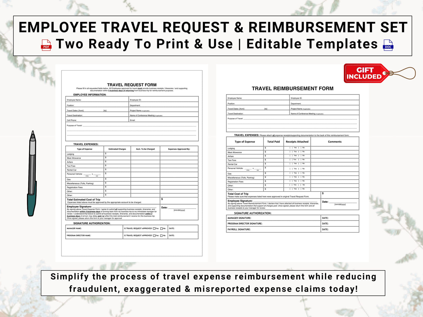 Employee Travel Requisition & Expense Reimbursement Set | Create Automated Systems to Collect and Approve Employee Business Trip Expenses