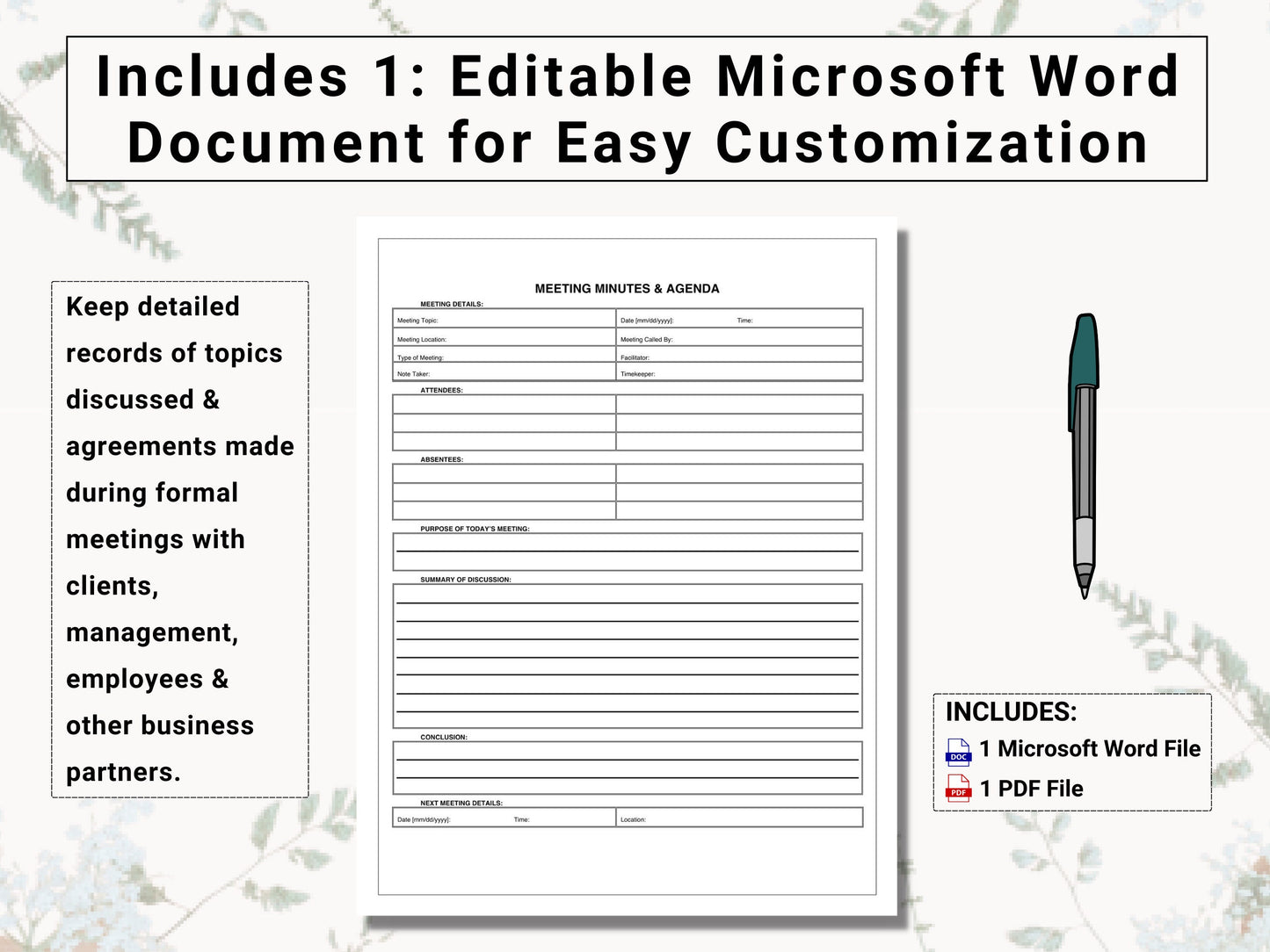 Meeting Minutes / Meeting Agenda Template | Promote Productive Dialogue With Clients, Management & Employees With This Re-usable Template