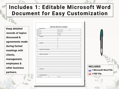 Meeting Minutes / Meeting Agenda Template | Promote Productive Dialogue With Clients, Management & Employees With This Re-usable Template