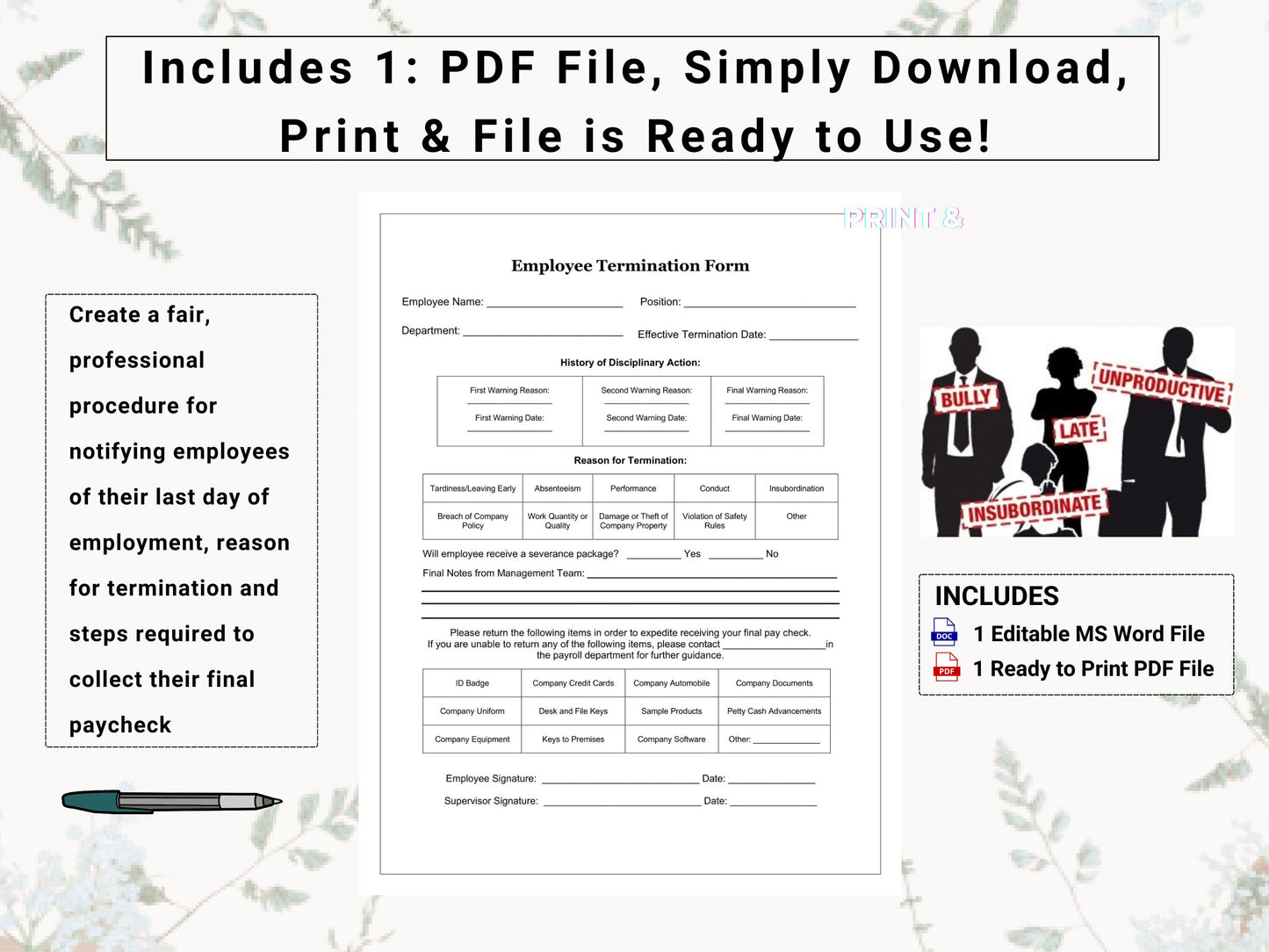 Employee Termination Form | Create a Fair & Professional Procedure For Employee Layoffs / Dismissals |  Simply Explain Off-boarding Policy