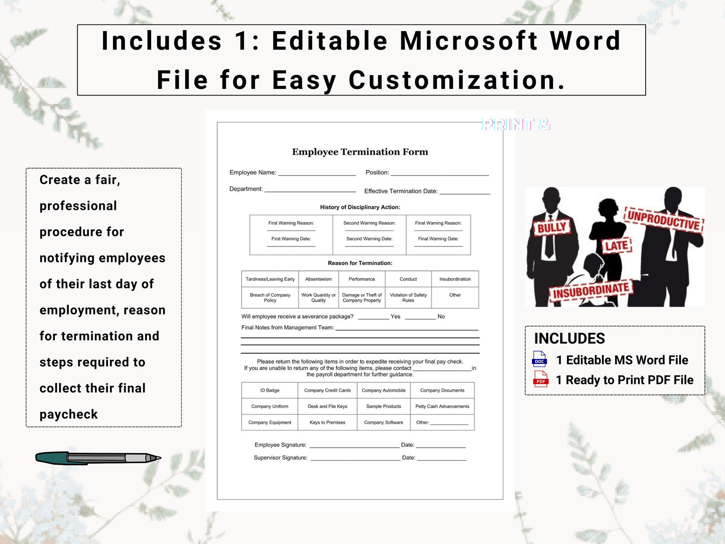 Employee Termination Form | Create a Fair & Professional Procedure For Employee Layoffs / Dismissals |  Simply Explain Off-boarding Policy