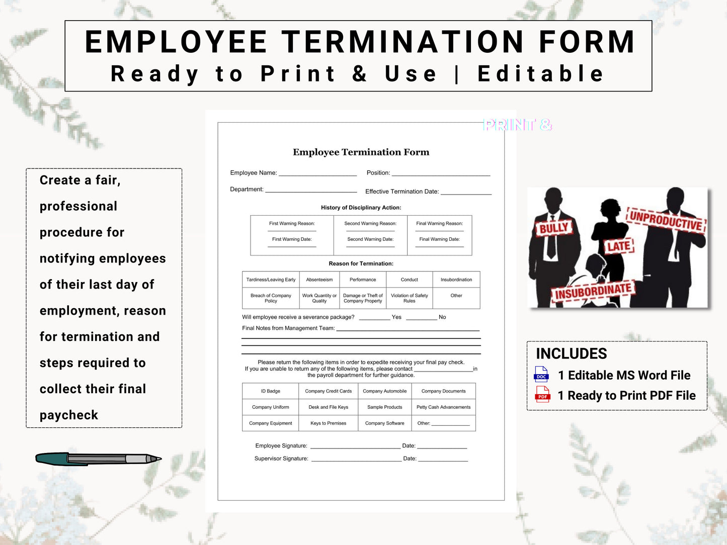 Employee Termination Form | Create a Fair & Professional Procedure For Employee Layoffs / Dismissals |  Simply Explain Off-boarding Policy