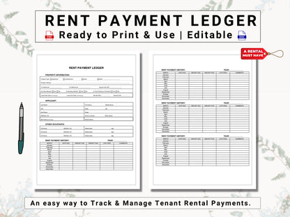 Rent Payment Ledger Bundle | Track Monthly Rental / Lease / Commercial Payments Received From Your Tenants With This Detailed Rent Tracker