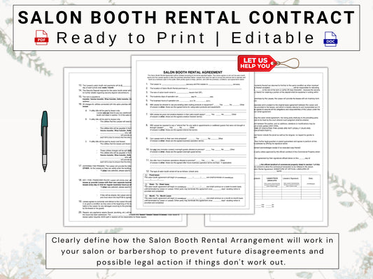 Professional Salon Booth Rental / Lease Agreement | Create Clear Rules & Expectations for Business Operations on Your Commercial Property