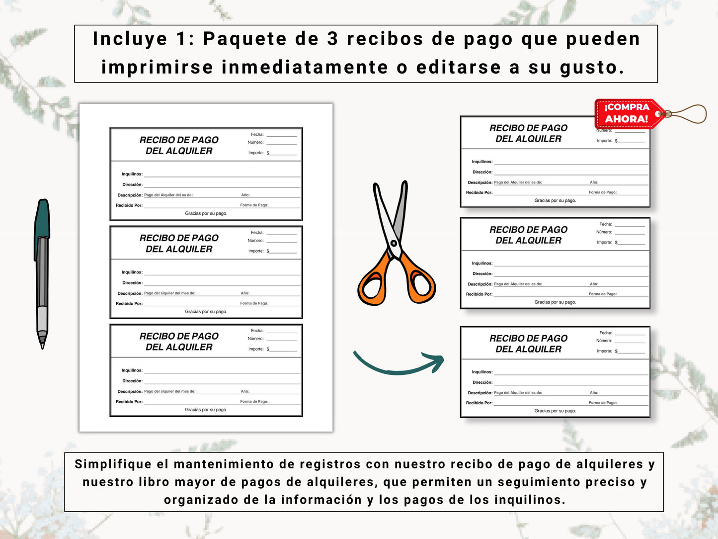 Rent Payment Ledger & Receipt in Spanish | Libro de Pagos de Alquiler y Recibo en Español | Stay Organized | Track Tenant Payments With Ease