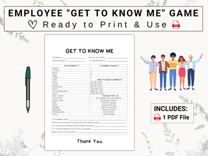 Employee "Get To Know Me" Game | Learn More About Your Employees [Birthdays, Likes, Dislikes & More] With This Fun, Icebreaker Questionnaire