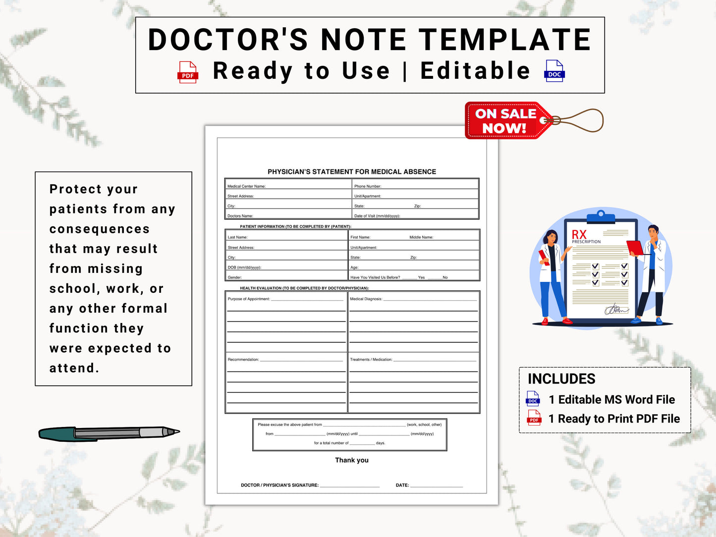 Doctor's Note / Doctor's Excuse Letter | Automate Patient Medical Sick Leave / Absence Requests With This Re-Usable Medical Excuse Note