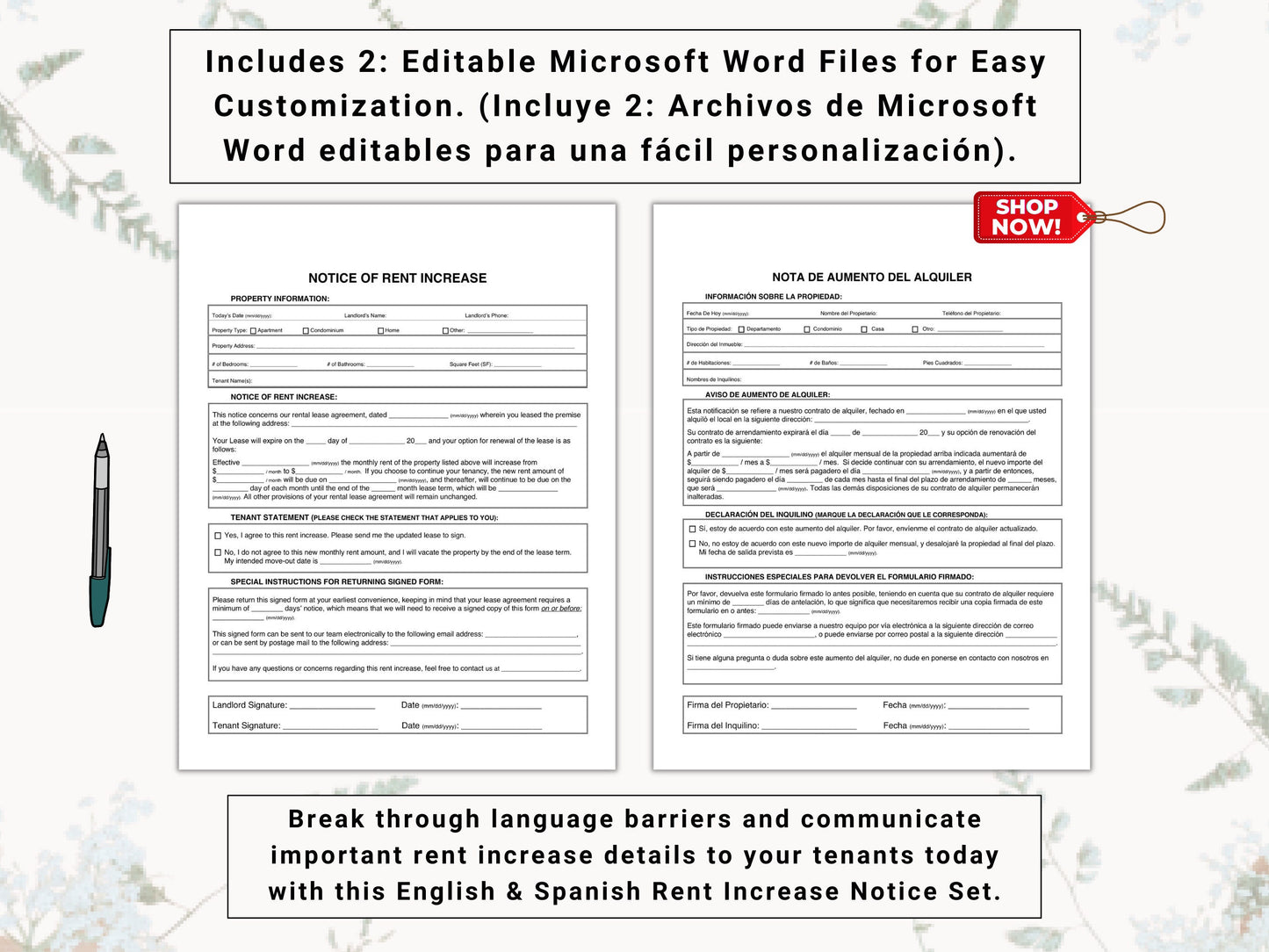 Rent Increase Notice Bundle in English & Spanish | A Landlord Must-Have | Give Your Tenants Proper Written Notice of Rent Increase Today!