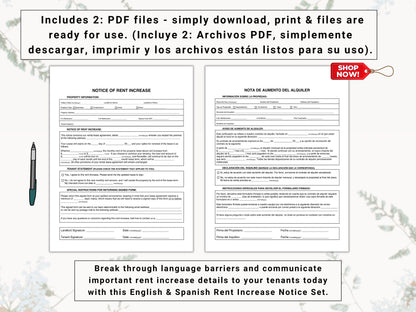 Rent Increase Notice Bundle in English & Spanish | A Landlord Must-Have | Give Your Tenants Proper Written Notice of Rent Increase Today!