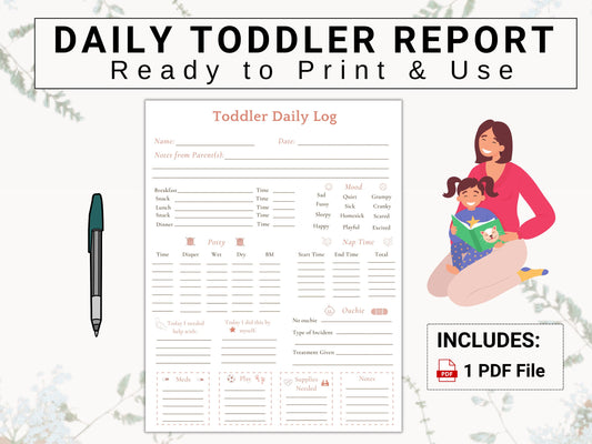 Daily Infant & Toddler Report | Covers: Potty Training, Nap / Play Time, Meals / Prescriptions Provided, Ouchies and More | Parent Must Have