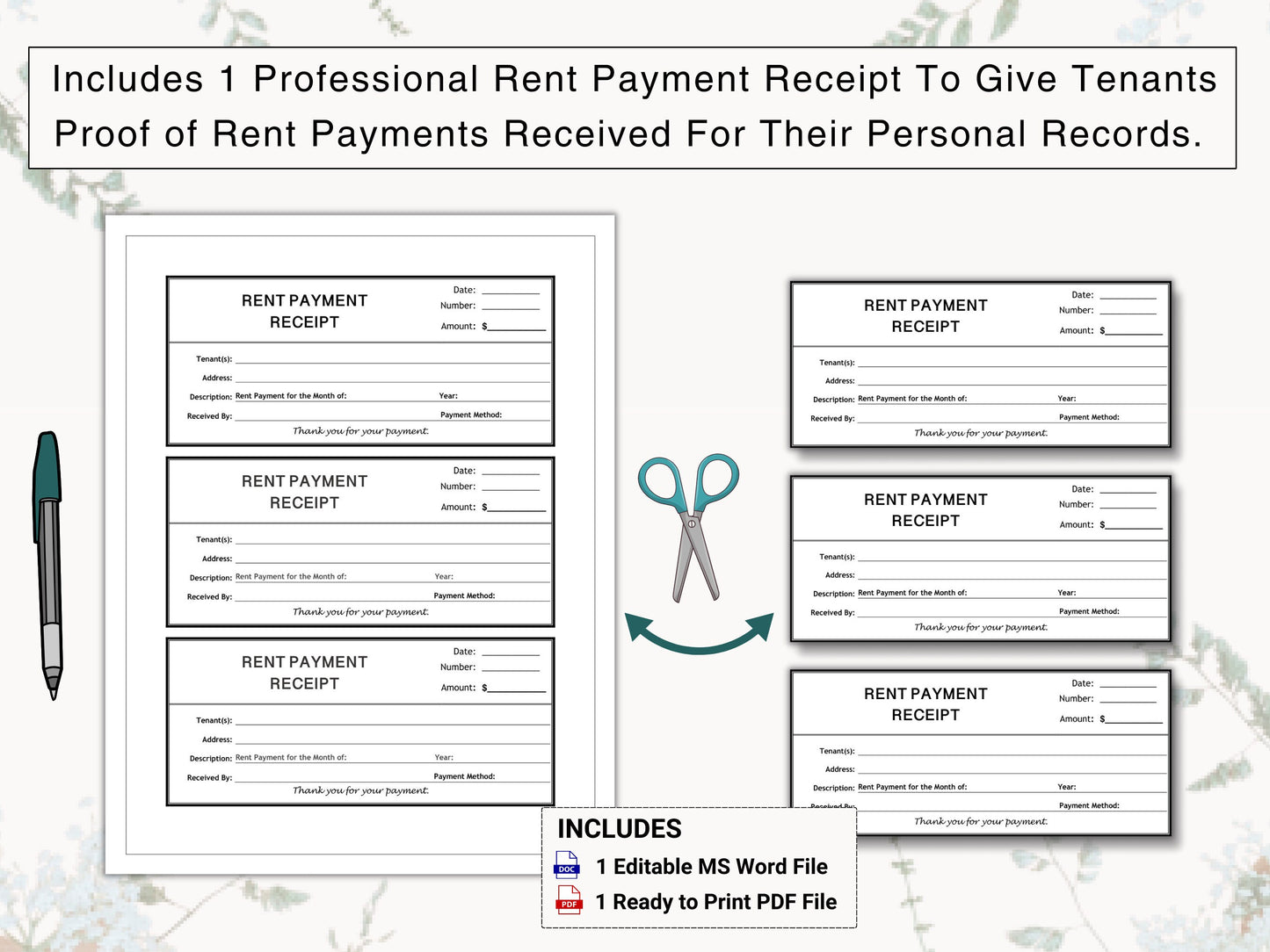 Rent Payment Ledger & Rent Payment Receipt Set | Track Monthly Rental, Lease, Commercial Payments Received From Tenants Today | Reusable