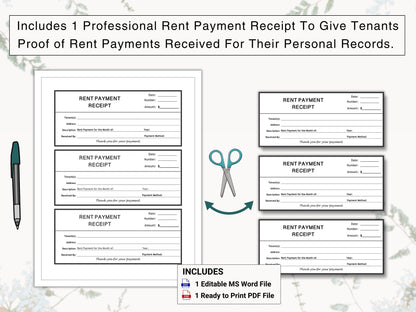 Rent Payment Ledger & Rent Payment Receipt Set | Track Monthly Rental, Lease, Commercial Payments Received From Tenants Today | Reusable