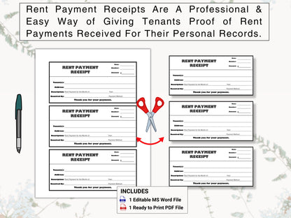 Rent Payment Receipt | Stay Organized, Maintain a Professional Appearance & Track Tenant Payments With This Re-Usable, Rent Paid Receipt