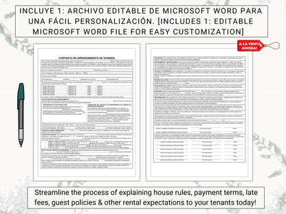 Contrato de Arrendamiento de Vivienda |  Residential Lease Agreement in Spanish | Explain Rent Payment Details, House Rules & More With Ease