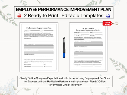 Employee Performance Improvement Plan & 30-Day Follow Up Review Set | Train Employees On Company Policies and Promote Employee Growth Today!