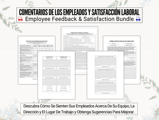 Comentarios De Los Empleados y Encuesta De Satisfacción Laboral | ¡Dale Voz a Tus Empleados Hoy! Employee Feedback & Survey Set in Spanish