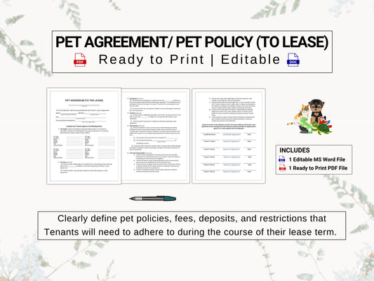 Pet Policy / Pet Agreement For Residential Lease Agreements | Protect Your Rental Property by Addressing Expectations for Tenants with Pets