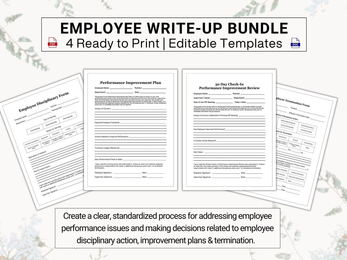 Employee Performance Improvement Bundle | Create Fair Systems for Training & Evaluating Poorly Performing Staff On Company Procedures Today!