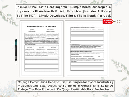 Formulario de Quejas, Incidentes y Problemas de Empleados | Employee Complaints, Incidents & Issues Form in Spanish | Give Your Team A Voice