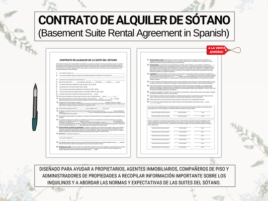 Basement Suite Rental Agreement in Spanish | Contrato De Alquiler De La Suite Del Sótano | Find The Best Tenants For Your Home Today!