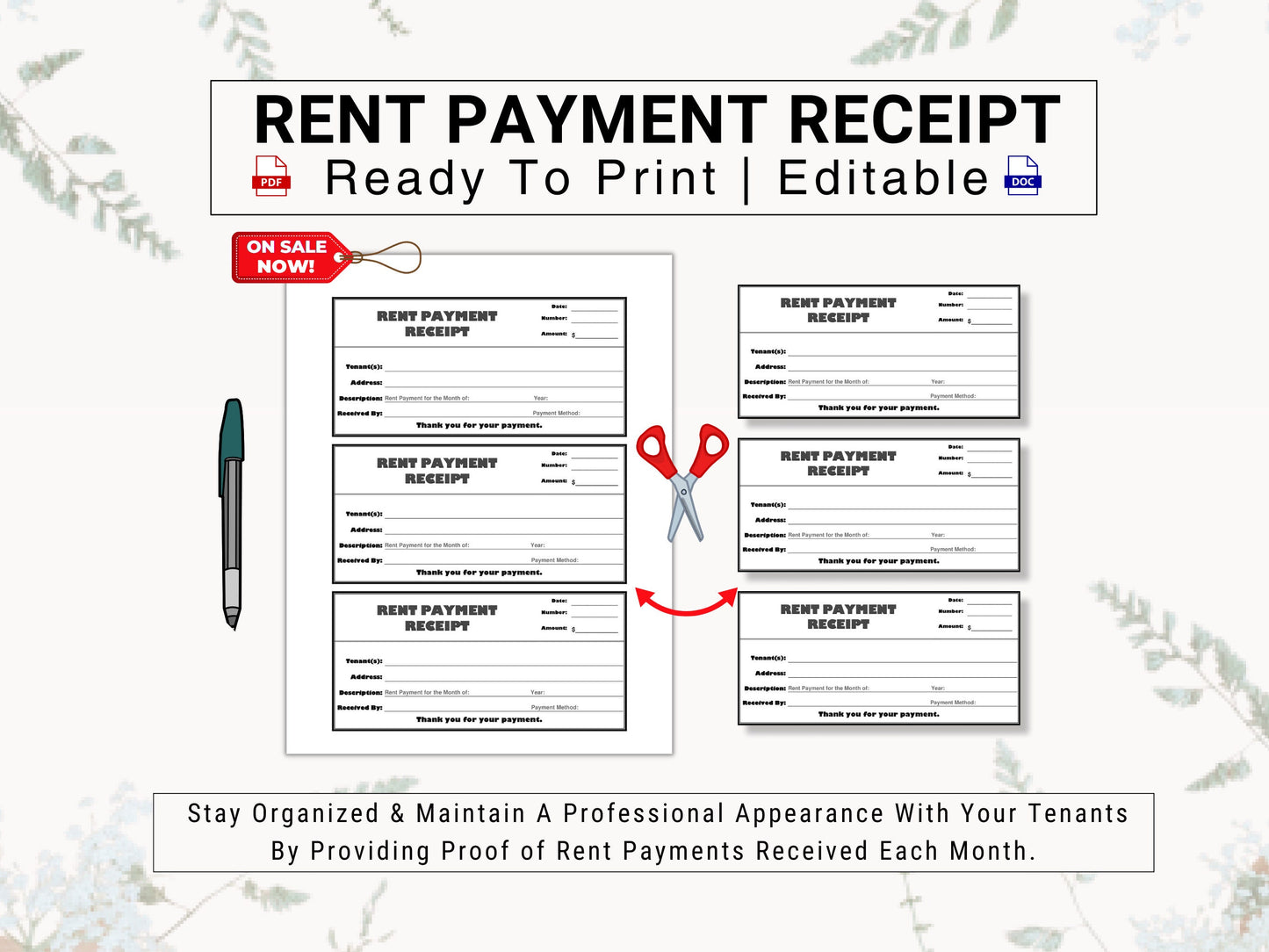 Rent Payment Receipt | Stay Organized, Maintain a Professional Appearance & Track Tenant Payments With This Re-Usable, Rent Paid Receipt