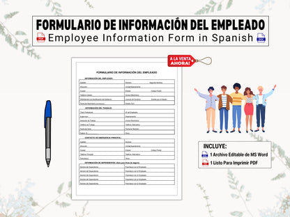 Información del Empleado y Formulario de Contacto de Emergencia | Employee Information & Emergency Contact Form In Spanish | Manager Forms