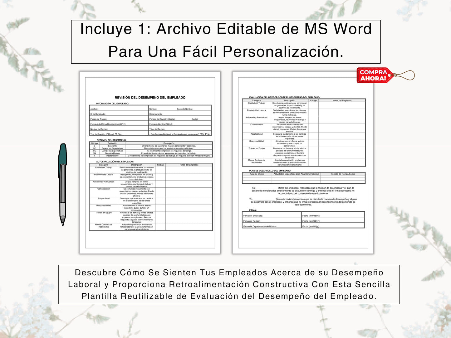 Evaluación del Desempeño del Empleado | Employee Performance Evaluation Form in Spanish | ¡Ayuda a tus Empleados a Crecer | Spanish HR Forms