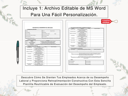 Evaluación del Desempeño del Empleado | Employee Performance Evaluation Form in Spanish | ¡Ayuda a tus Empleados a Crecer | Spanish HR Forms