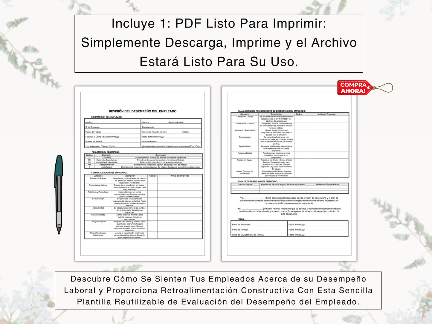 Evaluación del Desempeño del Empleado | Employee Performance Evaluation Form in Spanish | ¡Ayuda a tus Empleados a Crecer | Spanish HR Forms