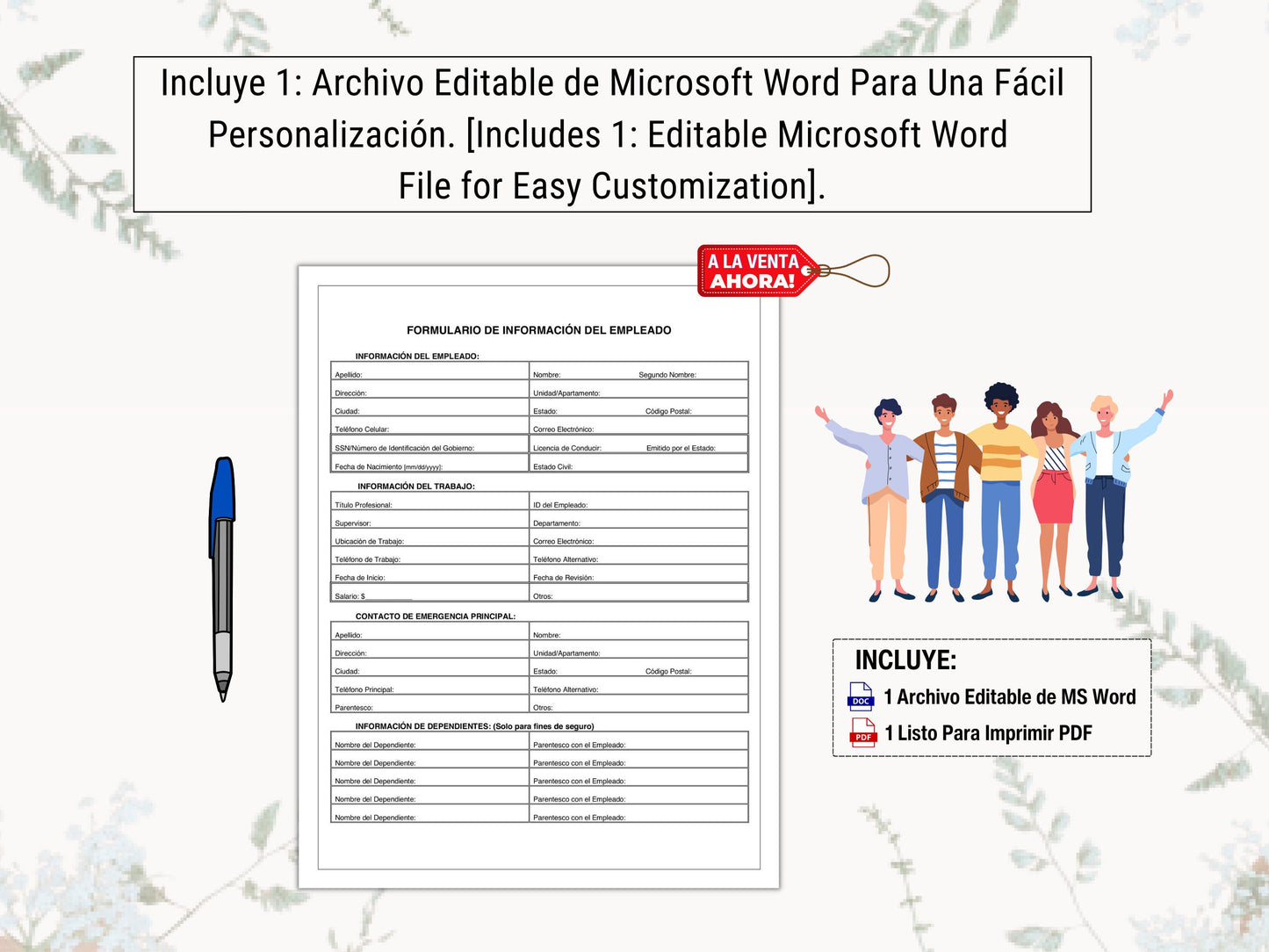 Información del Empleado y Formulario de Contacto de Emergencia | Employee Information & Emergency Contact Form In Spanish | Manager Forms