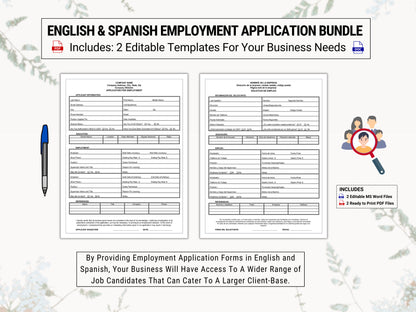 Employment / Job Application Forms in English & Spanish | Attract Diverse Talent That Can Help You Cater To A Larger Client-Base Today!